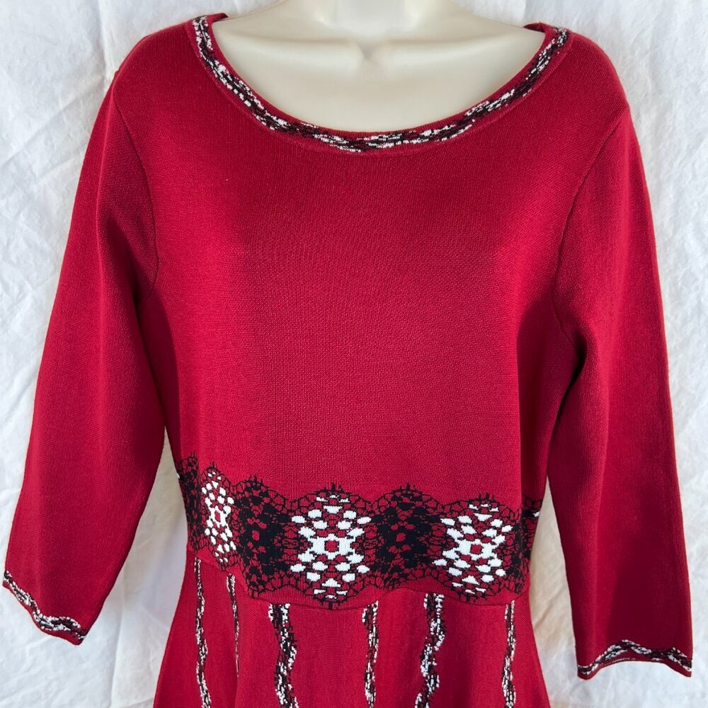 NWT Taylor Red A-Line Midi Sweater Dress $250 - Picture 4 of 15